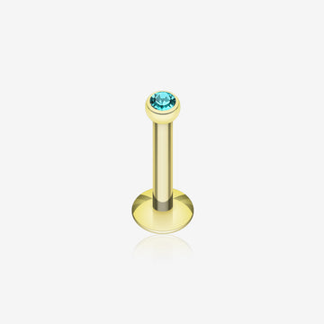 Gold Plated Gem Ball Internally Threaded Labret-Teal